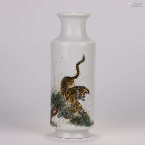 FAMILLE ROSE TIGER LANTERN-SHAPED VASE