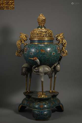 CLOISONNE ENAMEL CRANE-LEG CENSER     The body of the censer...