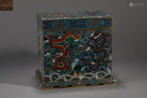 CLOISONNE ENAMEL DRAGON AND CLOUD BOX AND COVER