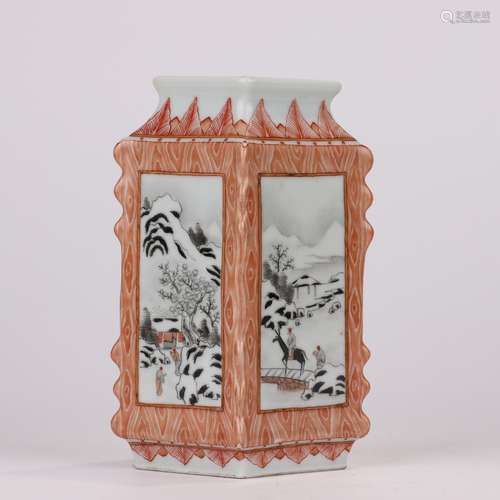 FAUX-BOIS SNOWY SCENE SQUARE VASE