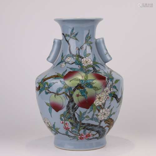 FAMILLE ROSE NINE PEACHES PIERCED ZUN VASE