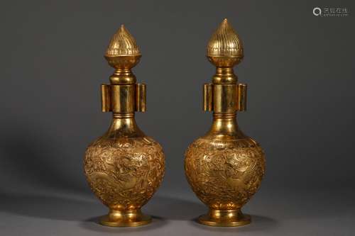 PAIR OF GILT BRONZE VASES