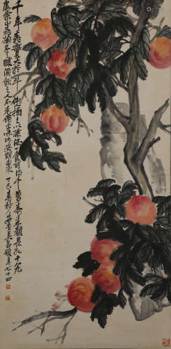 WU CHANGSHUO, PEACHES PAINTING SCROLL