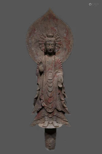 CARVED STONE BUDDHA WITH HALO