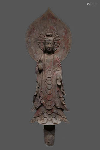 CARVED STONE BUDDHA WITH HALO