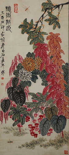 QI BAISHI, AUTUMN GARDEN PAINTING SCROLL