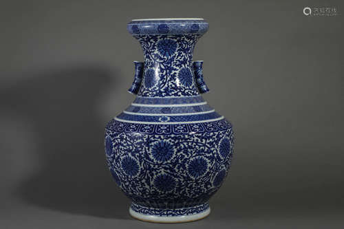 BLUE AND WHITE LOTUS ZUN VASE