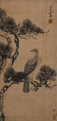 BADASHANREN, EAGLE AND PINE PAINTING SCROLL