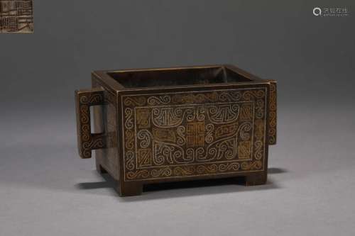 GOLD AND SILVER INLAYING MANGER-FORM INCENSE BURNER