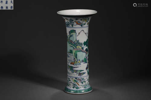 DOUCAI LANDSCAPE BEAKER VASE