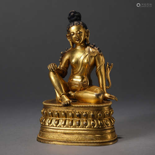 GILT BRONZE GUANYIN STATUE