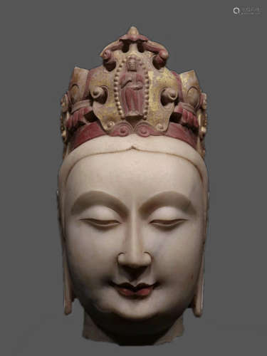 CARVED MARBLE STONE HEAD OF BODHISATTVA