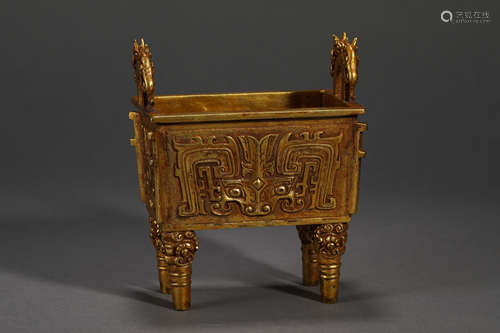 GILT BRONZE SQUARE DING VASE