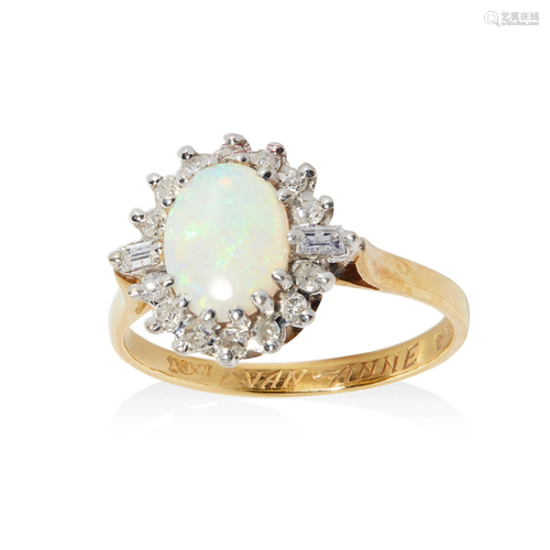 An opal and diamond cluster ring