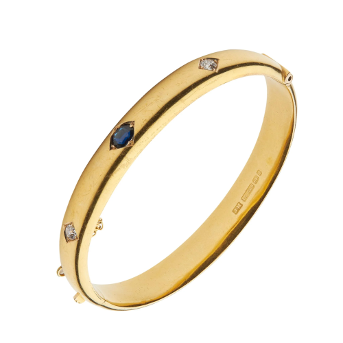 A Victorian 15ct gold sapphire and diamond bangle