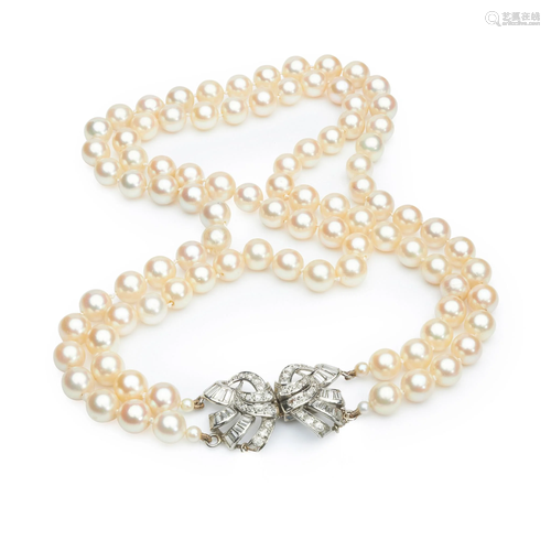 A cultured pearl and diamond necklace