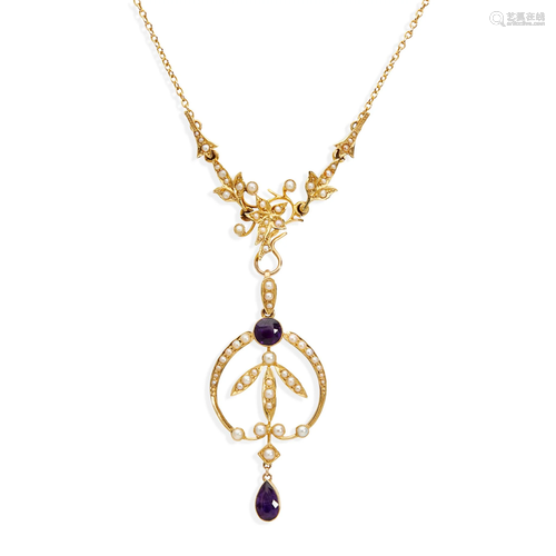 An early 20th century seed pearl and amethyst necklace