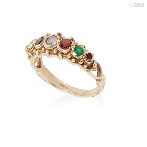 A 9ct gold multi-gem acrostic ring