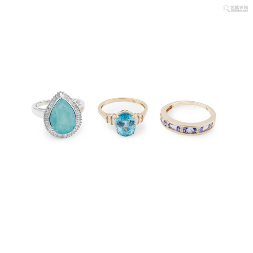 Three gem-set rings