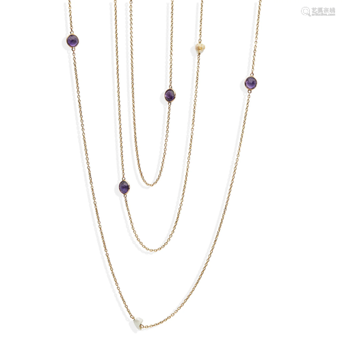 An amethyst and pearl set long-chain