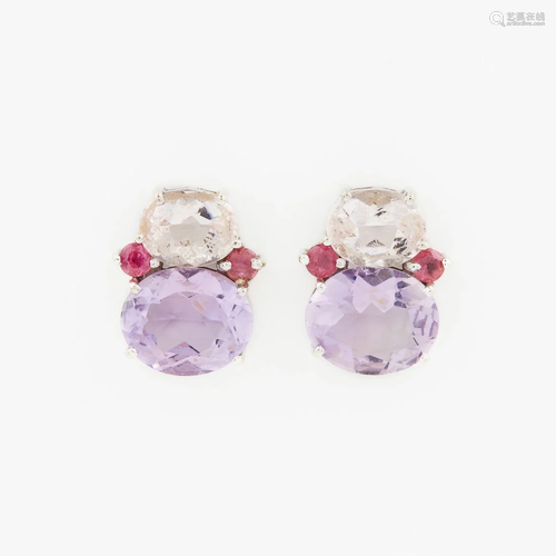 A pair of Kiki Classic amethyst and rose quartz earring