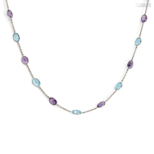 A blue topaz and amethyst necklace, by Deakin & Francis