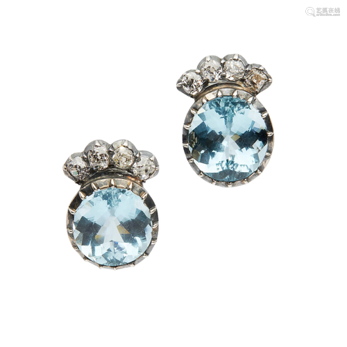 A pair of aquamarine and diamond earrings