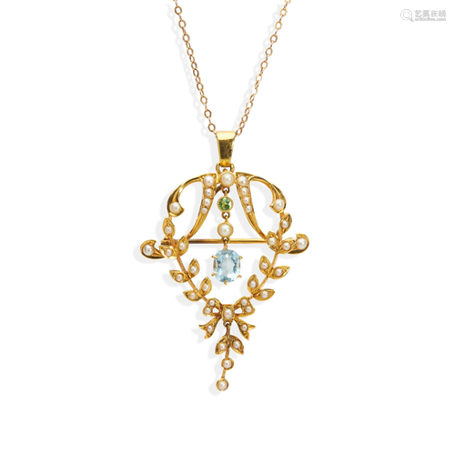 An Edwardian multi-gem pendant