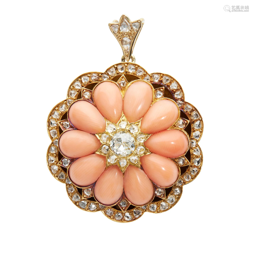 A Victorian coral and diamond pendant