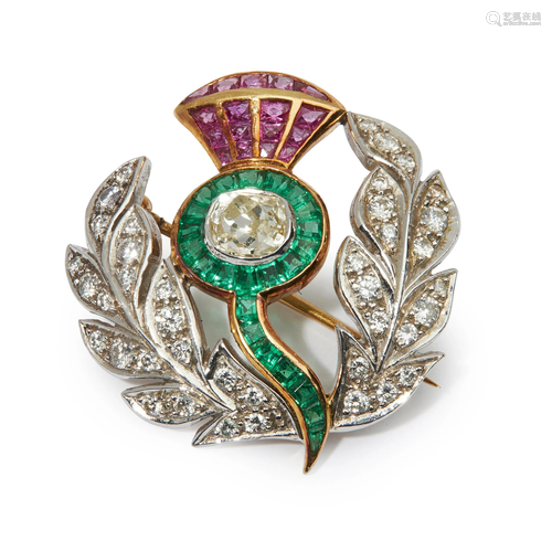 A multi-gem thistle brooch