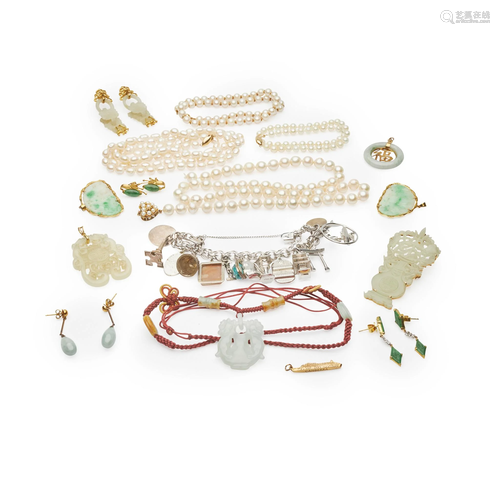 A collection of jade and pearl jewellery