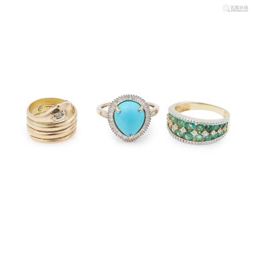 Three gem-set rings