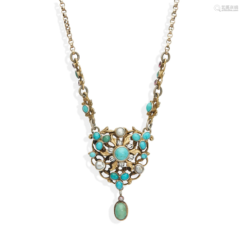 An Austrian turquoise and pearl necklace