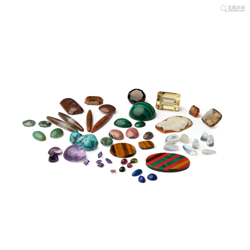 A collection of loose gemstones and agates