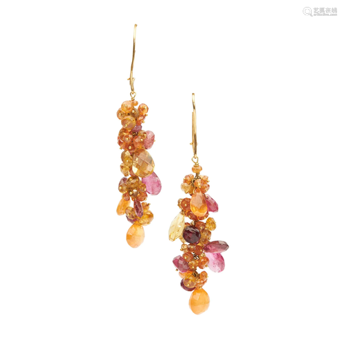 A pair of garnet and tourmaline earrings