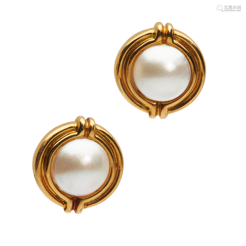 A pair of mabÃ© pearl earrings, by Tiffany & Co