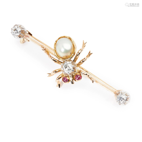 A diamond and pearl bar brooch