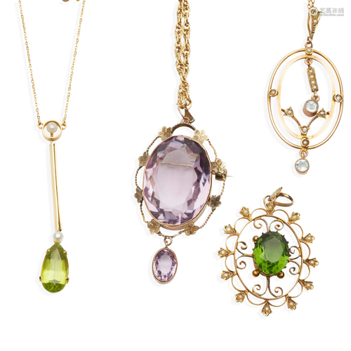 A collection of gem-set pendants