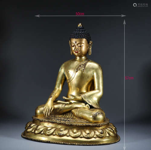 In the Qing Dynasty, the bronze gilded statue of Sakyamuni B...