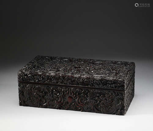 Red sandalwood dragon pattern supply box in the Qing Dynasty