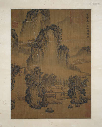 Guo Xi, ink landscape painting, silk Mirror Heart