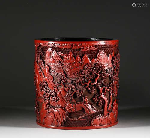 Qing Dynasty, red character story pen holder