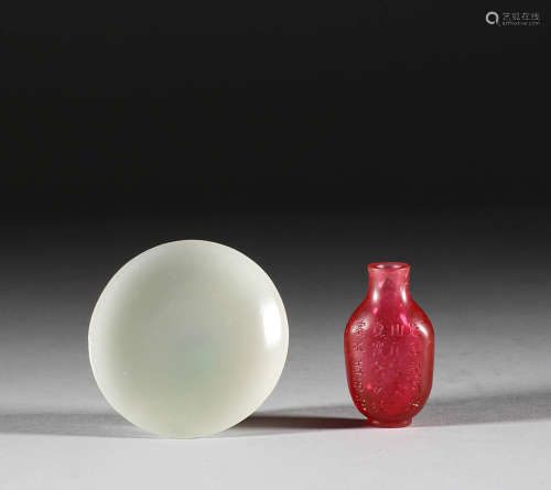 In the Qing Dynasty, Hotan jade smoke plate, material, snuff...