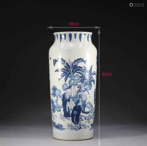Qing Dynasty, blue and white character story bottle