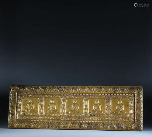 Bronze gilded five Buddha board in the Qing Dynasty
