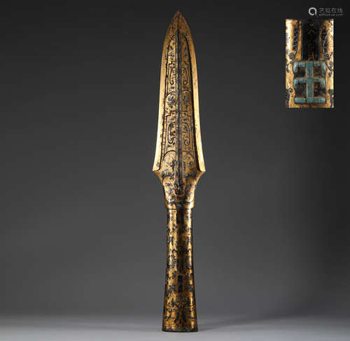 Bronze spear inlaid with gold and pine stone in the Warring ...