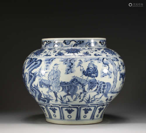 Yuan Dynasty, blue and white character story jar