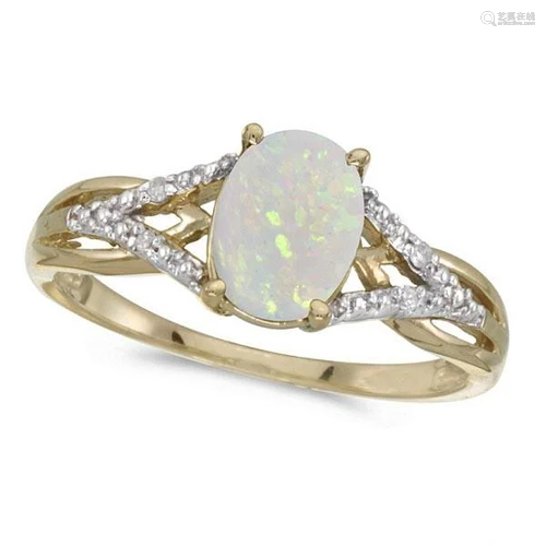 Oval Opal and Diamond Cocktail Ring 14K Yellow Gold 0.7