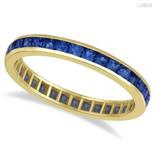 Princess-Cut Blue Sapphire Eternity Ring Band 14k Yello