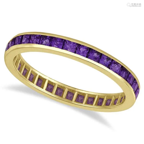 Princess-Cut Amethyst Eternity Ring Band 14k Yellow Gol